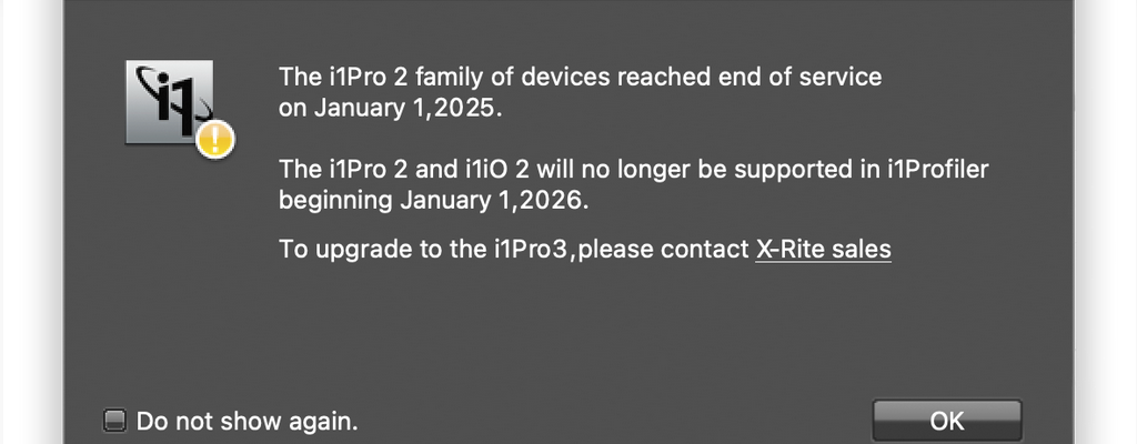 X-Rite i1Profiler no longer supports i1Pro2 and i1iO 2
