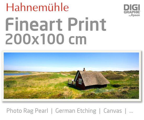 200x100 cm Fineart Druck mit 1440x2880 DPI auf Hahnemühle Fineart-Papieren wie Photo Rag, German Etching, Canvas, Premium Photo Glossy