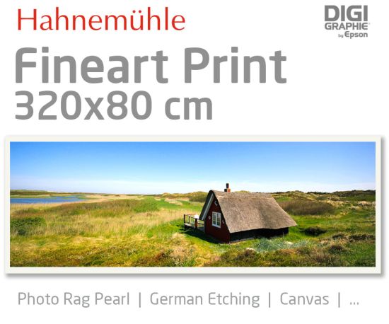 320x80 cm Fineart Druck mit 1440x2880 DPI auf Hahnemühle Fineart-Papieren wie Photo Rag, German Etching, Canvas, Premium Photo Glossy
