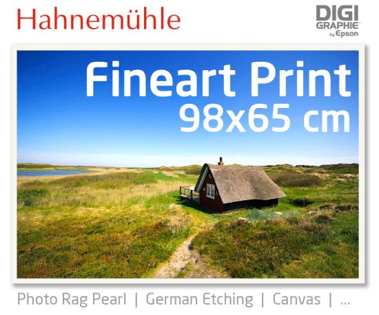 98x65 cm Fineart Druck mit 1440x2880 DPI auf Hahnemühle Fineart-Papieren wie Photo Rag, German Etching, Canvas, Premium Photo Glossy