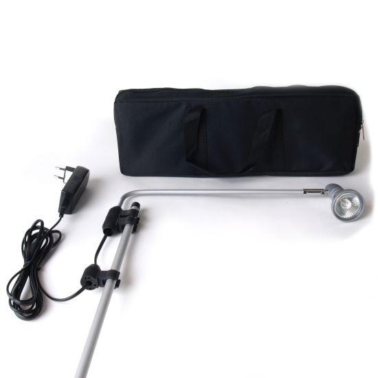 Halogenspot 12V/50W inkl. Trafo, Leuchtmittel, Clip & Tasche