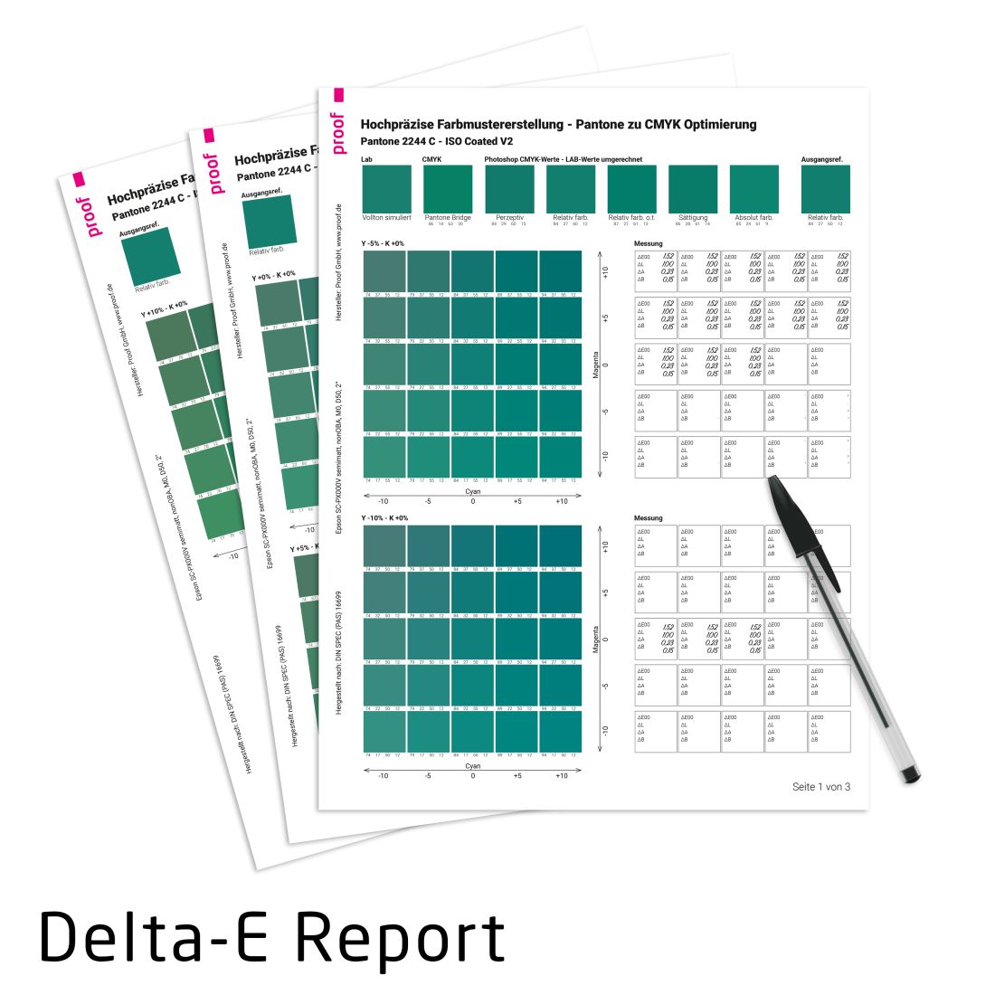 PANTONE zu CMYK Delta-E Report by Proof.de