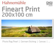 200x100 cm Fineart Druck mit 1440x2880 DPI auf Hahnemühle Fineart-Papieren wie Photo Rag, German Etching, Canvas, Premium Photo Glossy