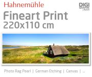 220x110 cm Fineart Druck mit 1440x2880 DPI auf Hahnemühle Fineart-Papieren wie Photo Rag, German Etching, Canvas, Premium Photo Glossy