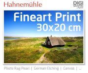 30 x 20 cm Fineart Druck mit 1440x2880 DPI auf Hahnemühle Fineart-Papieren wie Photo Rag, German Etching, Canvas, Premium Photo Glossy