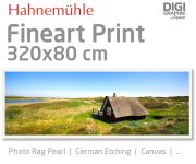 320x80 cm Fineart Druck mit 1440x2880 DPI auf Hahnemühle Fineart-Papieren wie Photo Rag, German Etching, Canvas, Premium Photo Glossy