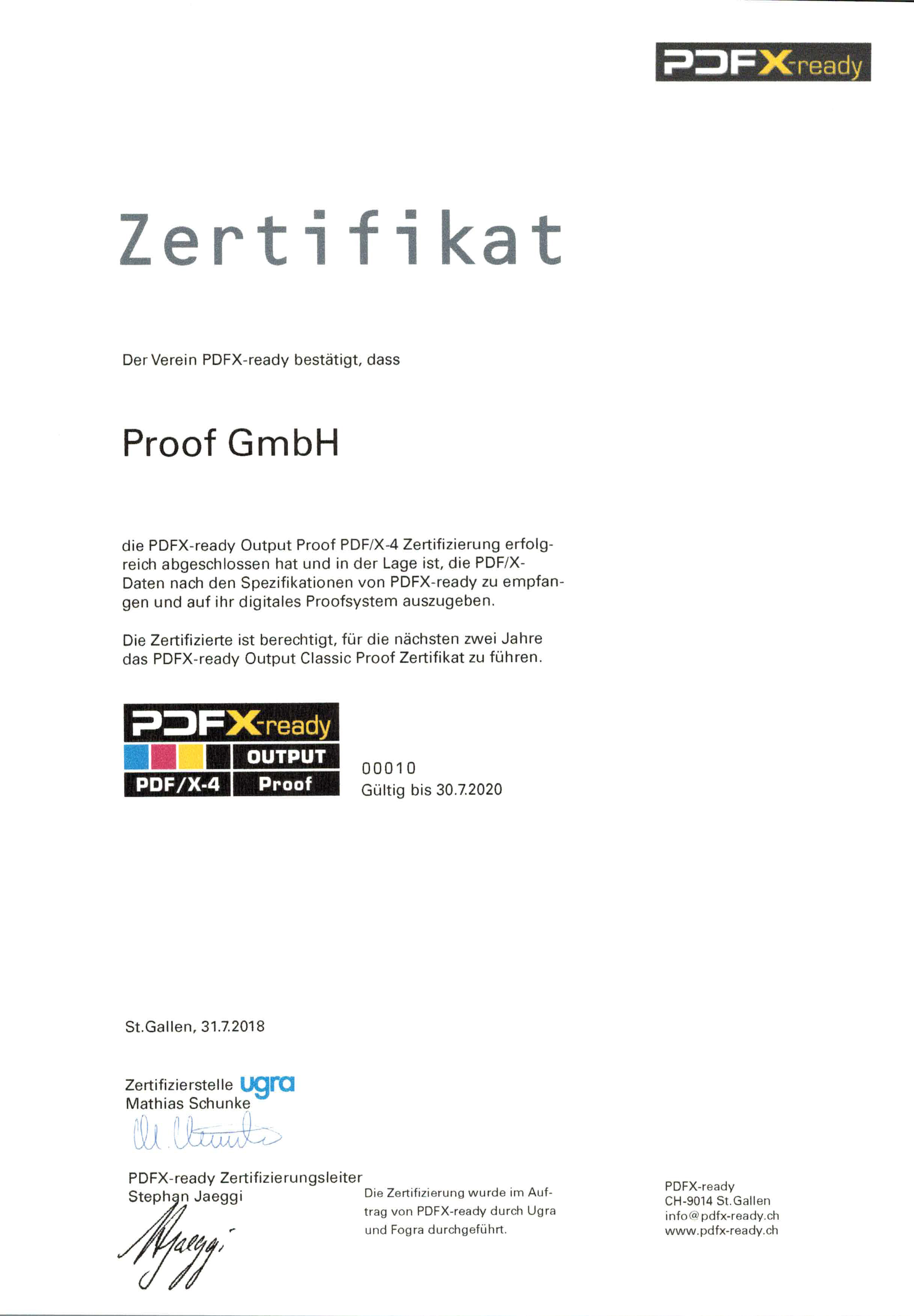 PDFX-ready Zertifikat für den Proof Output von PDF/X-4 Dateien