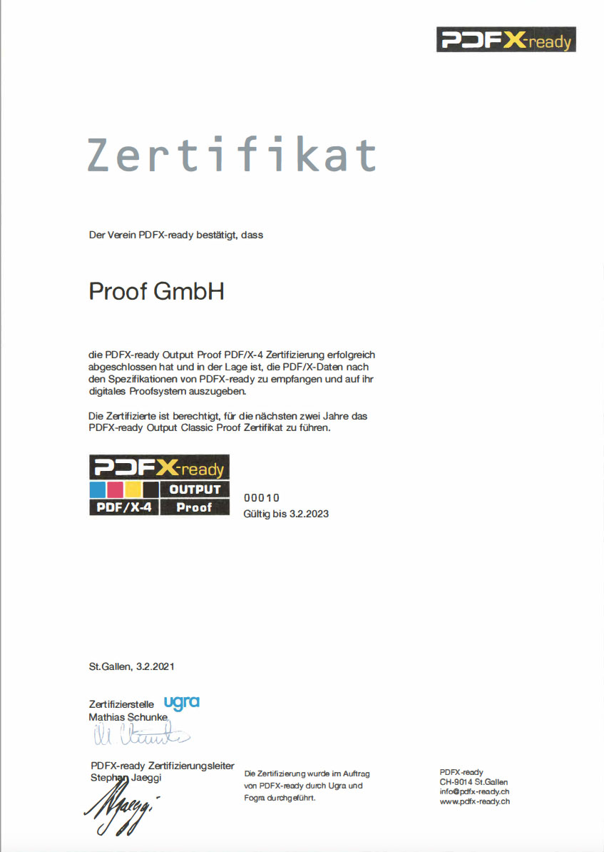 PDFX-ready Zertifikat für den Proof Output von PDF/X-4 Dateien